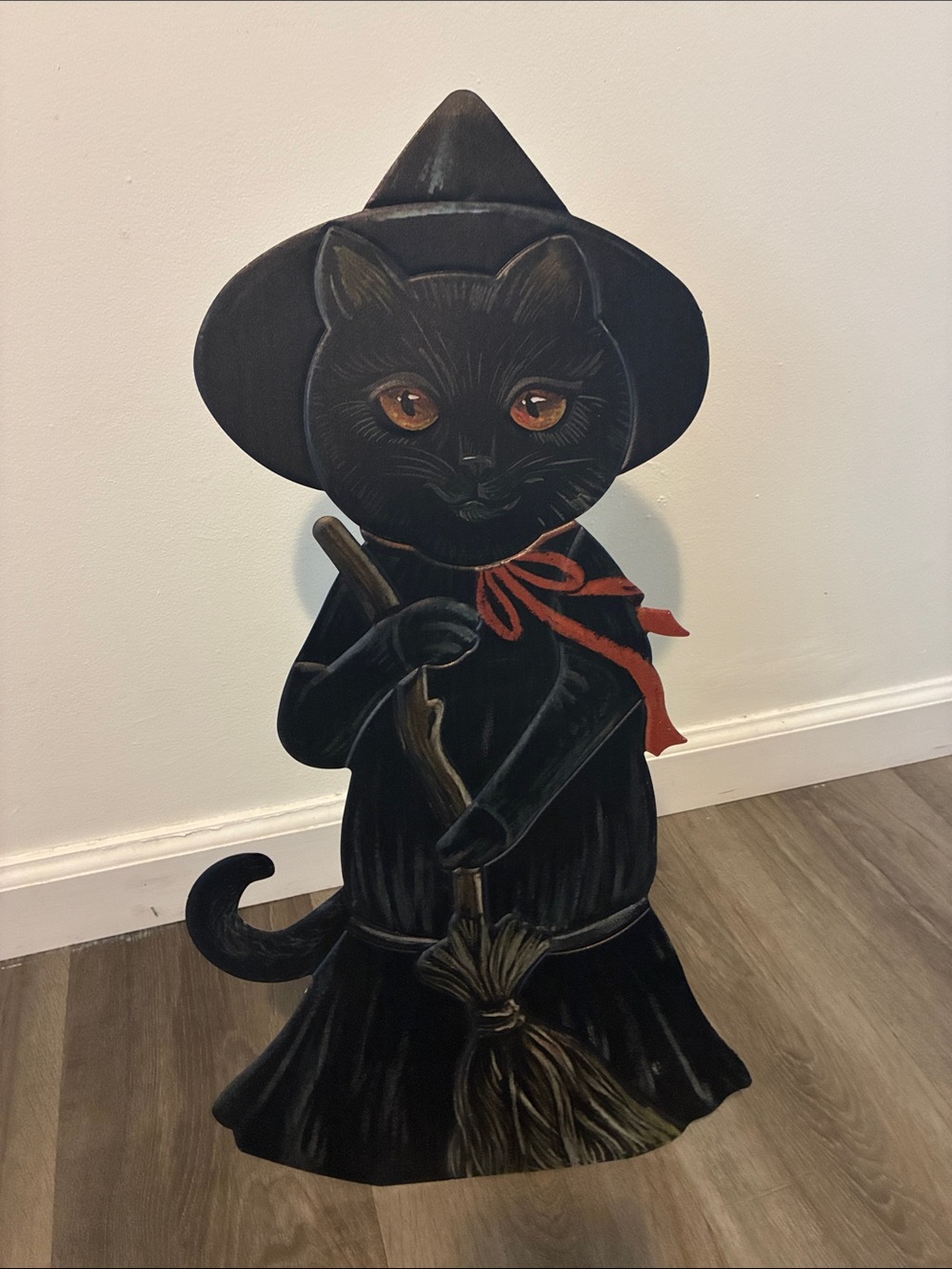 NWT- 23โ Black Cat Witch Halloween Metal Easel Stand Porch Sign Decoration